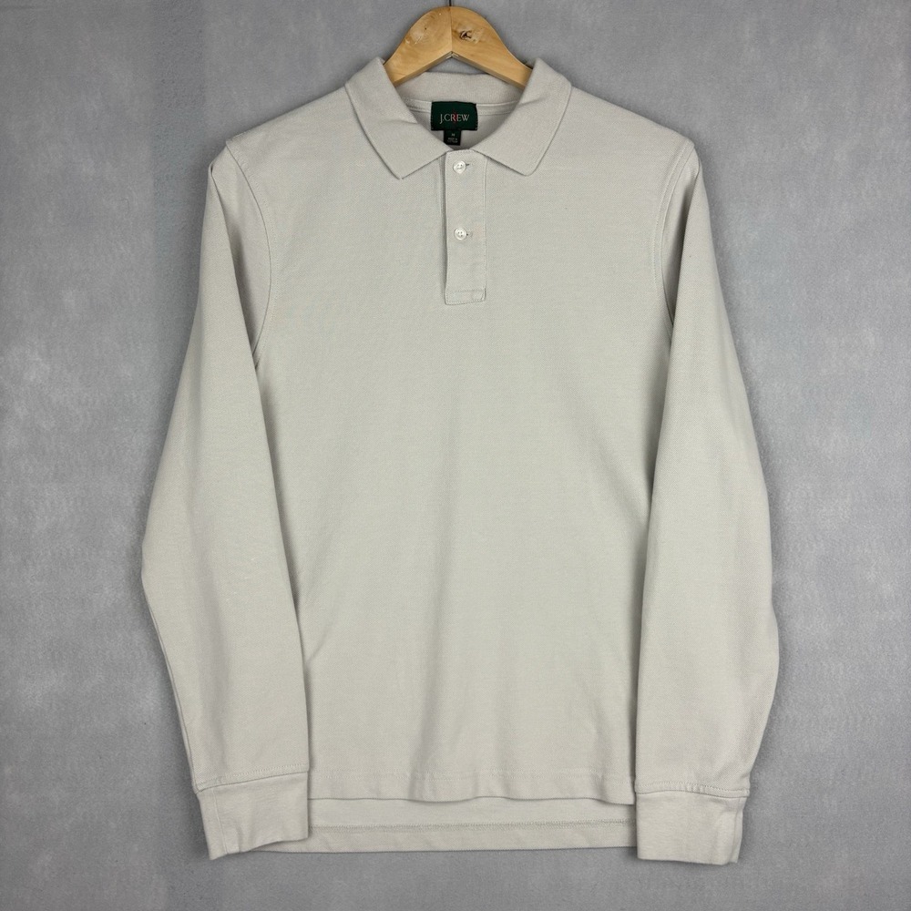 J.Crew Oarsman Long Sleeve Polo Men’s Medium Gray Pique Knit Preppy Casual